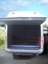 Generous luggage space in the 12-seater minibus with tables and aircraft style lockers over the seating also available. MInibus hire from Sweeneys of Muthill, Perthshire, Scotland, UK